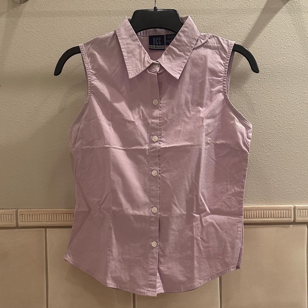 Vintage DCC cotton sleeveless tailored fitted stretch collar button down blouse